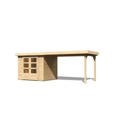 Gartenhaus-Set 'Raskola 3' naturbelassen mit Anbaudach 528,5 x 211 x 238 cm