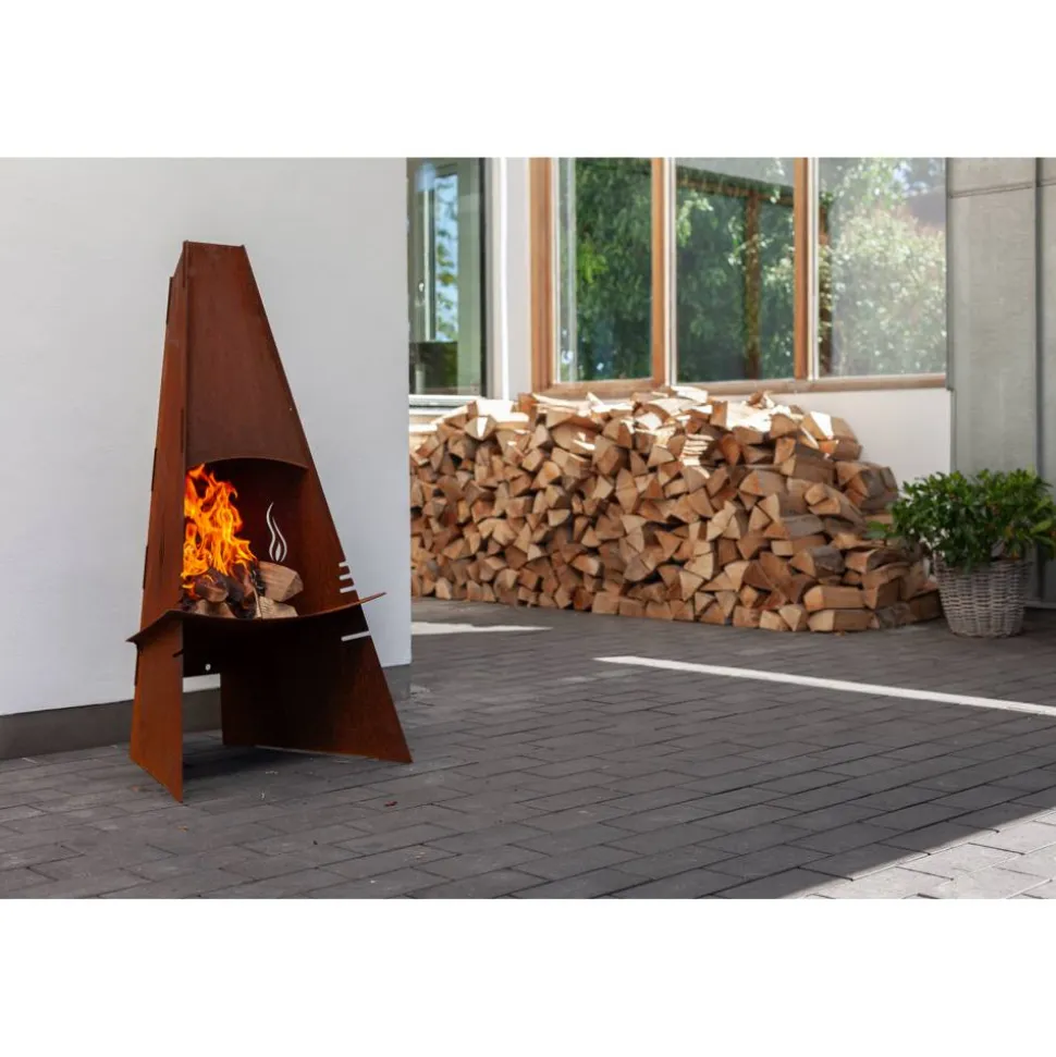 Gartenkamin kegelförmig Cortenstahl, 60 x 124 x 58 cm