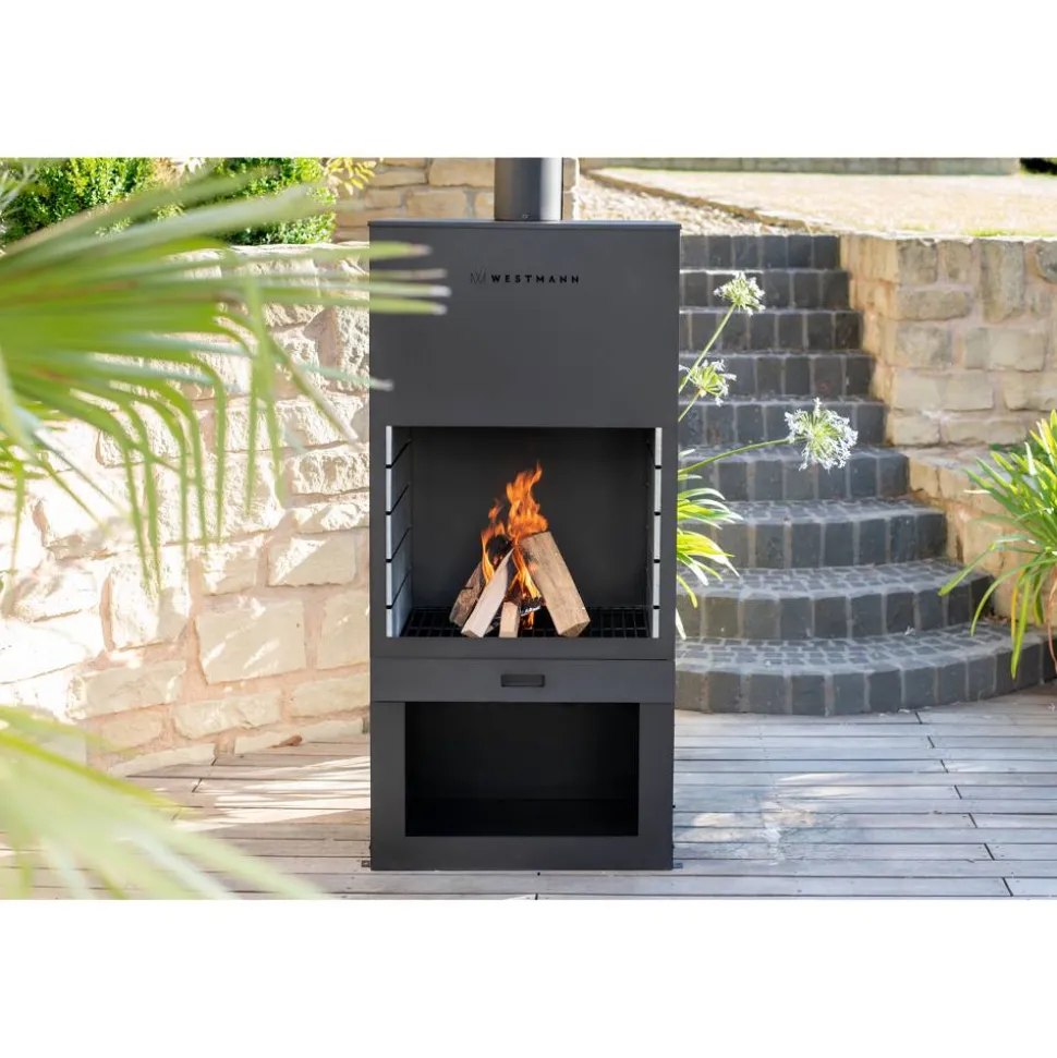 Gartenkamin Stahl schwarz 70 x 229 x 41 cm