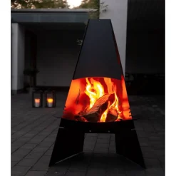 Gartenkamin Stahl schwarz 60 x 124 x 58 cm