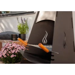 Gartenkamin Stahl schwarz 60 x 124 x 58 cm