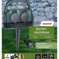 Gartensteckdose mit Erdspieß grün 4-fach
