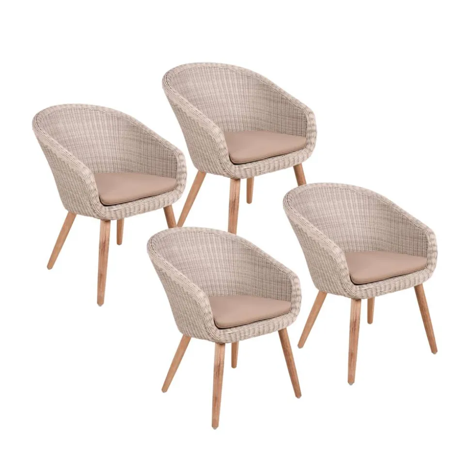 Gartenstuhlset 'Arvada' Aluminium/Akazienholz beige 4 Stück
