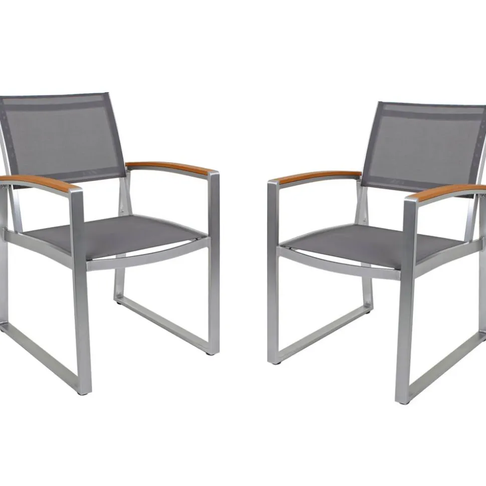 Gartenstuhlset 'Ava' stapelbar Aluminium grau/hellbraun 2 Stück