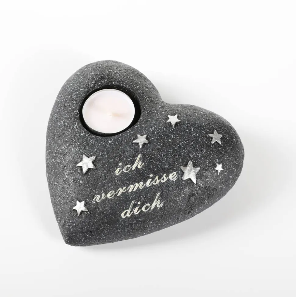 Gedenkstein Herz für ein Teelicht 16 x 17 x 6 cm 2 Ausführungen sortiert