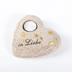 Gedenkstein Herz für ein Teelicht 16 x 17 x 6 cm 2 Ausführungen sortiert