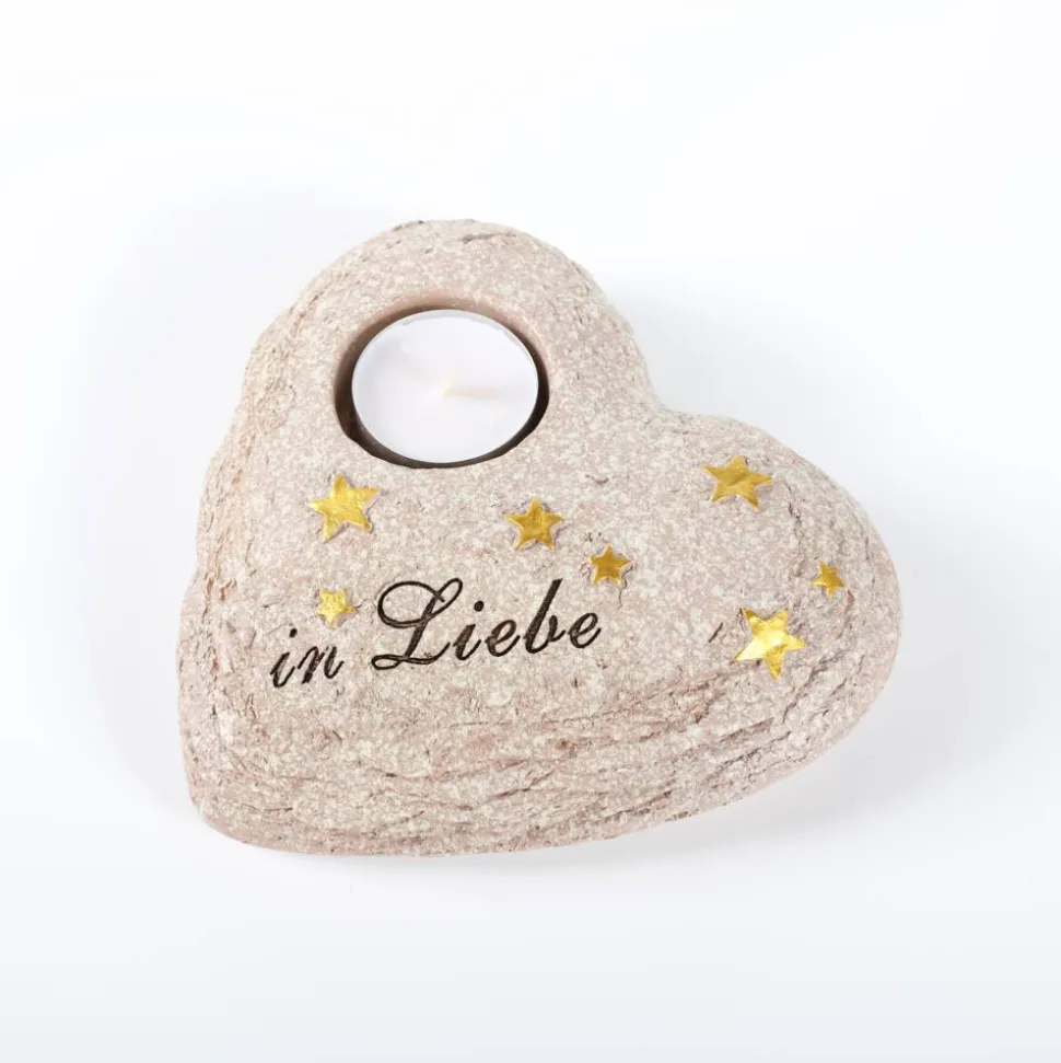 Gedenkstein Herz für ein Teelicht 16 x 17 x 6 cm 2 Ausführungen sortiert