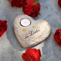 Gedenkstein Herz für ein Teelicht 16 x 17 x 6 cm 2 Ausführungen sortiert