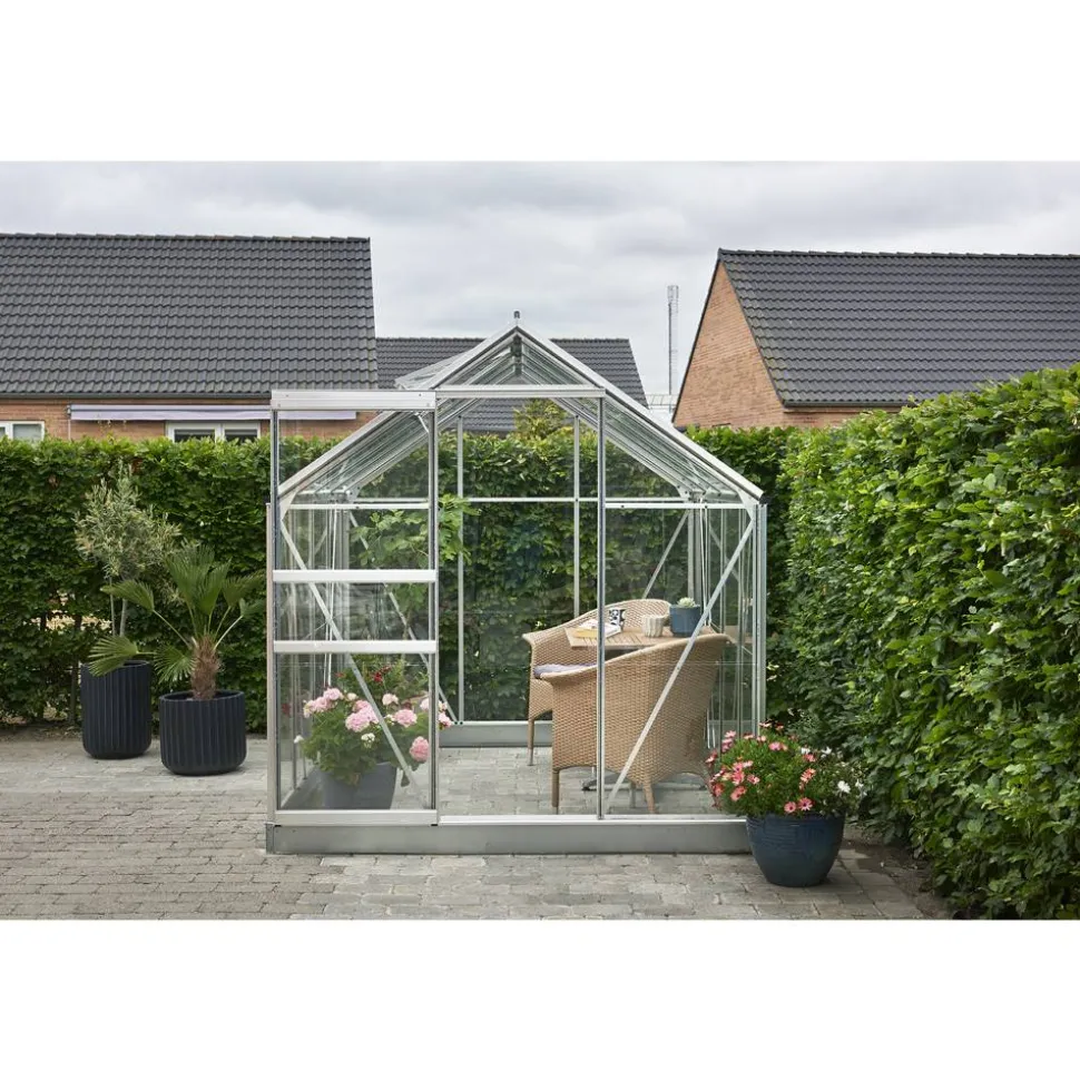 Gewächshaus 'Popular 86' 193 x 257 cm mit 3 mm Blankglas aluminiumfarben