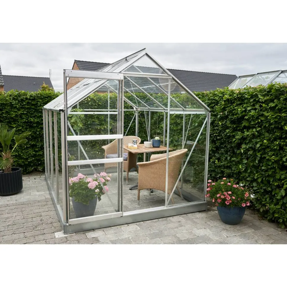 Gewächshaus 'Popular 86' 193 x 257 cm mit 3 mm Blankglas aluminiumfarben