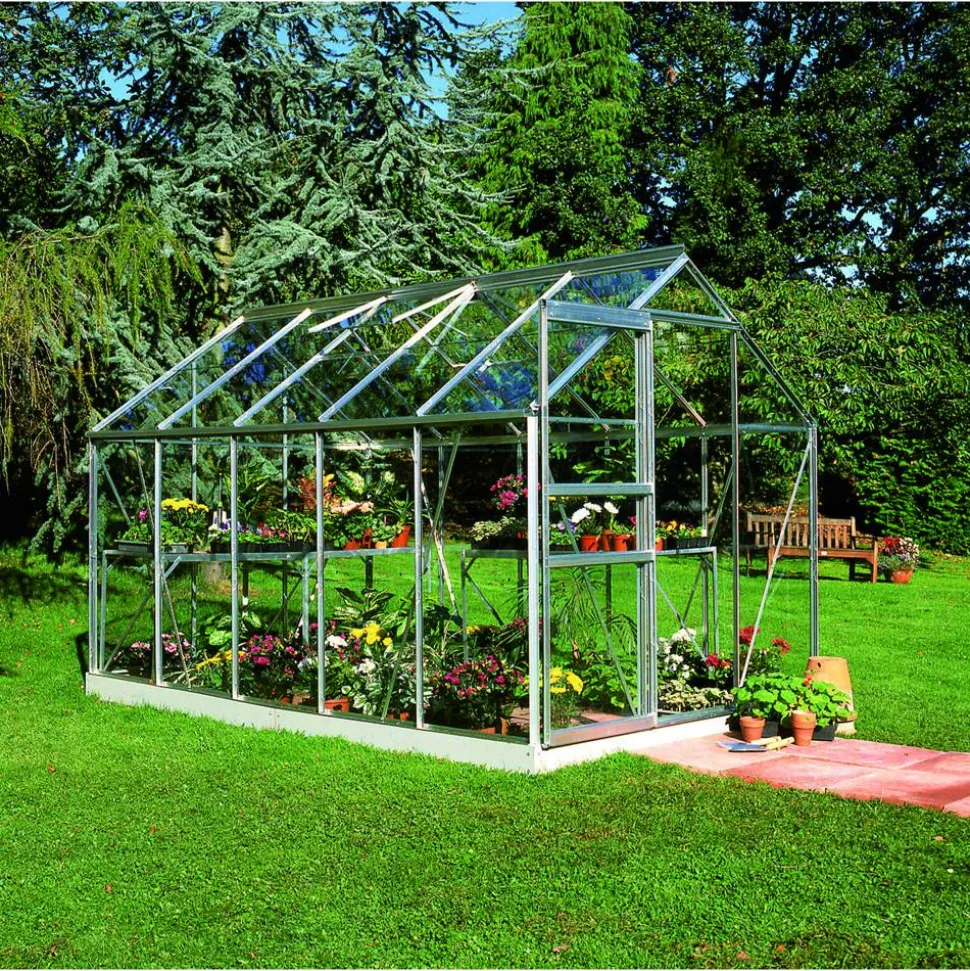 Gewächshaus 'Popular 106' 193 x 319 cm mit 3 mm Blankglas aluminiumfarben