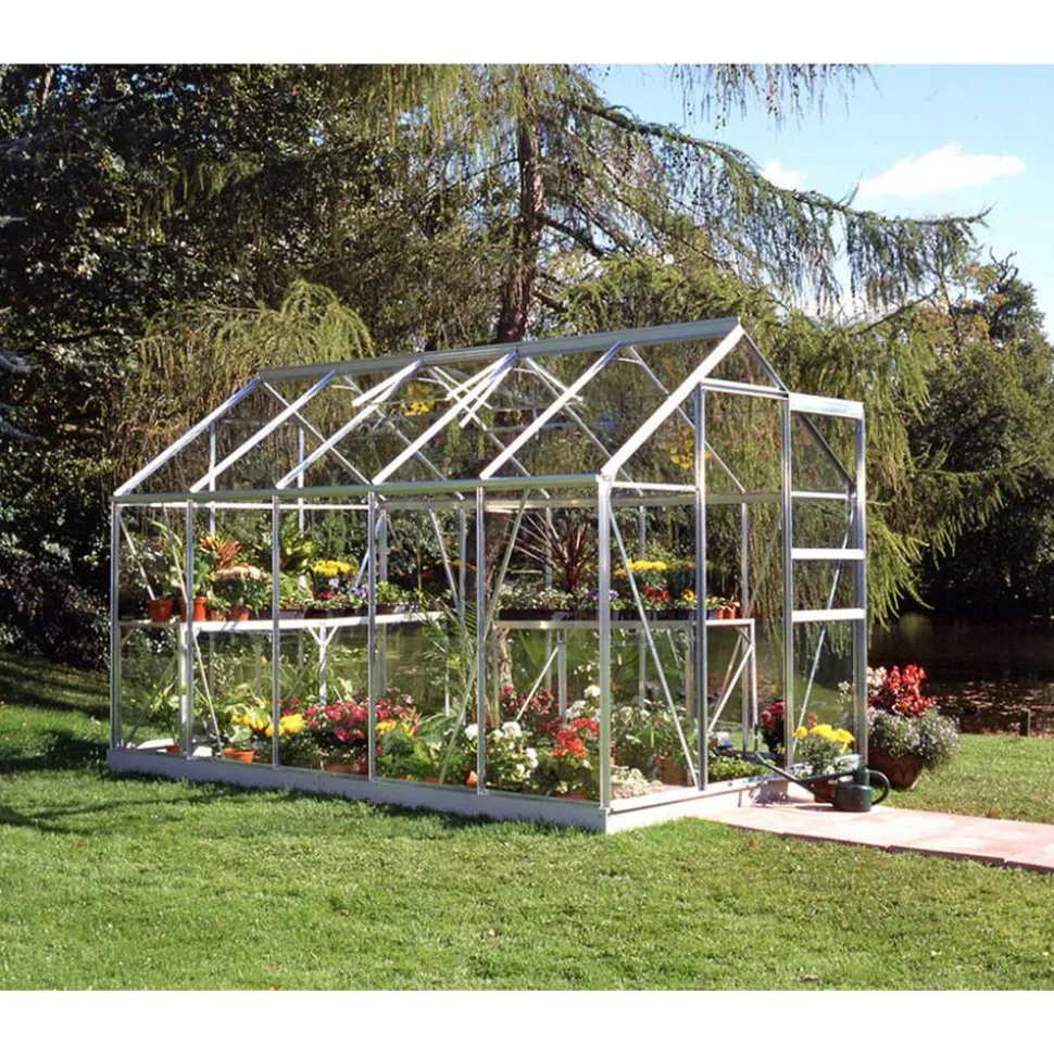 Gewächshaus 'Popular 106' 193 x 319 cm mit 3 mm Blankglas aluminiumfarben