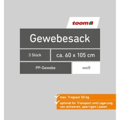 Gewebesack Polypropylen weiß 60 x 105 cm 3 Stück