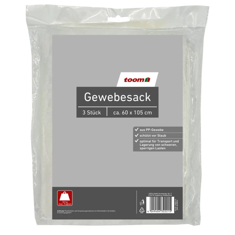 Gewebesack Polypropylen weiß 60 x 105 cm 3 Stück