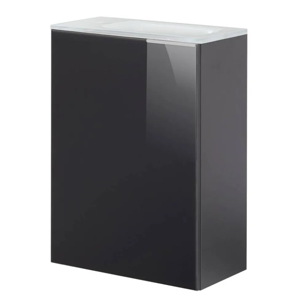 Glasbecken mit Unterschrank 'SBC' Hahnloch links weiß/anthrazit 45 x 61,5 x 25 cm