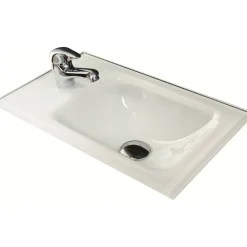 Glasbecken mit Unterschrank 'SBC' Hahnloch links weiß/Eschefarben 45 x 61,5 x 25 cm