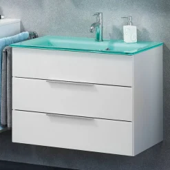 Glaswaschbecken mit Unterschrank 'KARA' mintgrün/weiß 80 x 60,2 x 50,1 cm