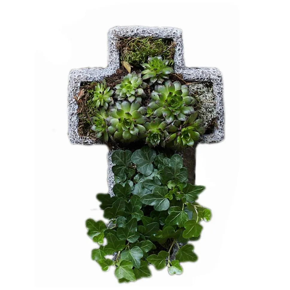 Grab-Arrangement Kreuz bepflanzt, 22 x 15 cm