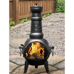 Grillkamin 'Leaf' schwarz Ø 43 x 107 cm