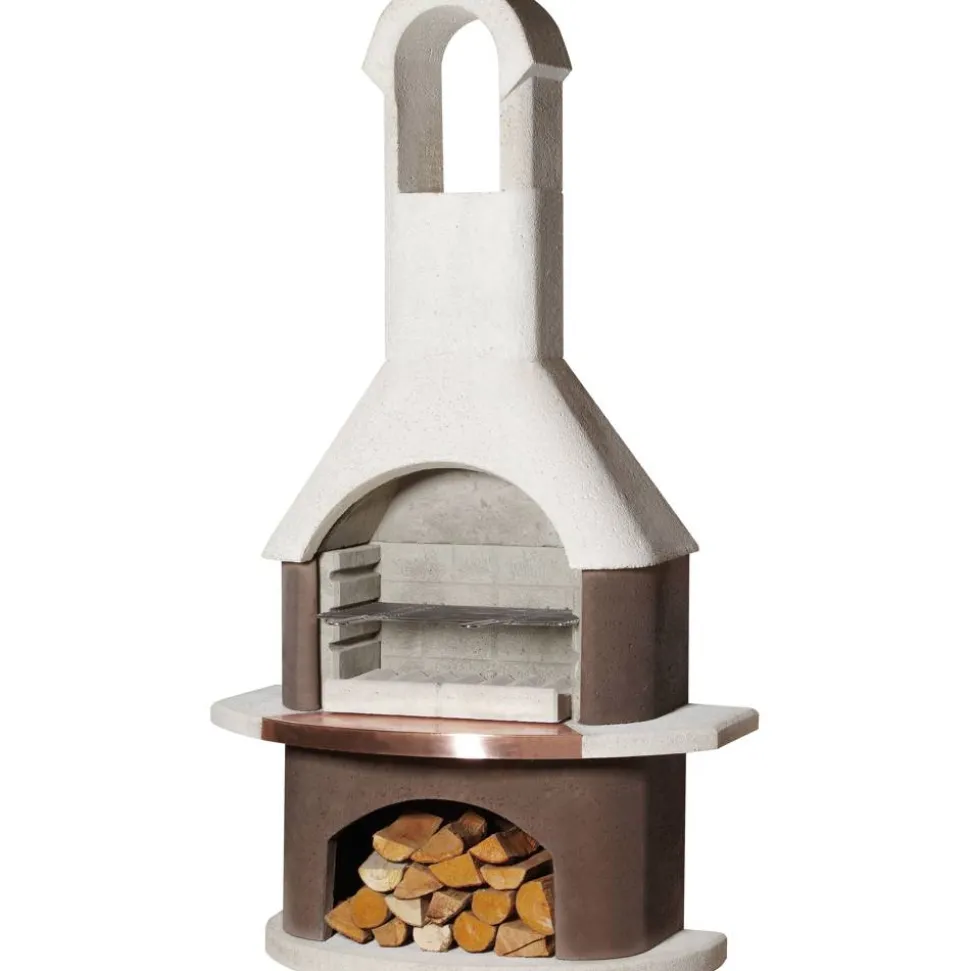 Grillkamin 'St. Moritz' weiß/braun 110 x 203 x 65 cm