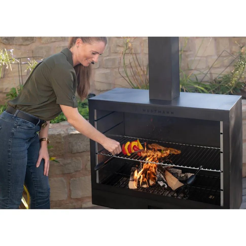 Grillkamin Stahl schwarz 90 x 160 x 50 cm