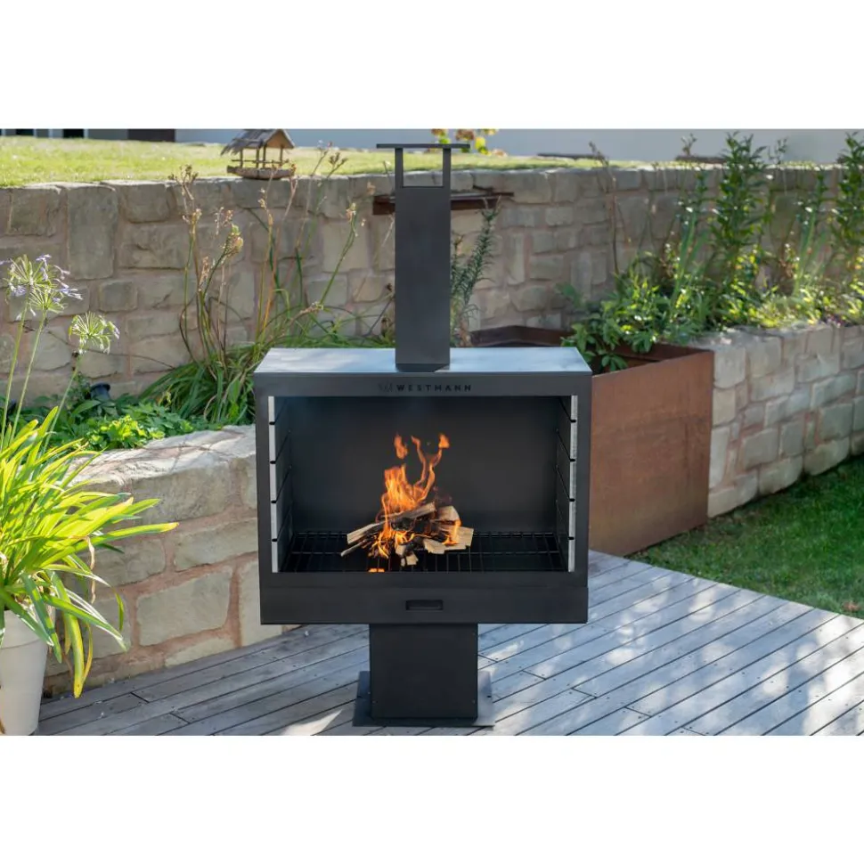 Grillkamin Stahl schwarz 90 x 160 x 50 cm