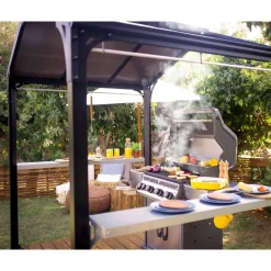 Grillpavillon 'Austin' schwarz 240 x 181 cm Polycarbonat grau