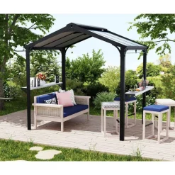 Grillpavillon 'Austin' schwarz 240 x 181 cm Polycarbonat grau