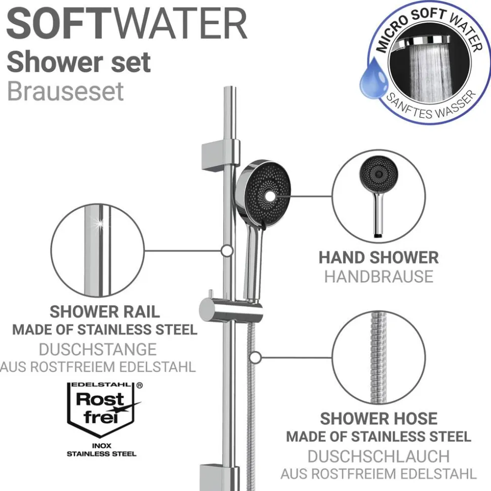 Handbrausen-Set 'Softwater' Edelstahl chromfarben 3-teilig