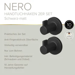 Handtuchhaken 'Nero' rund schwarz 2 Stück