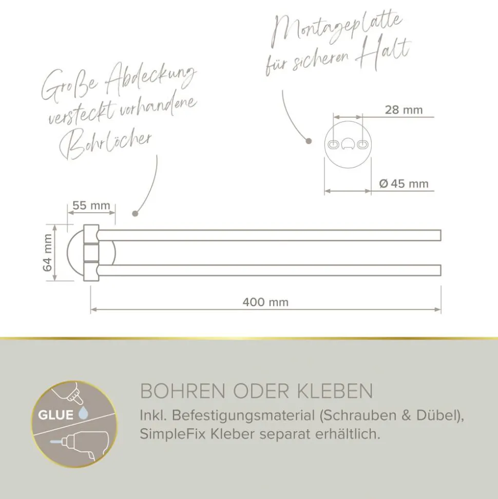 Handtuchhalter 'Vida' doppelreihig verchromt 40 cm