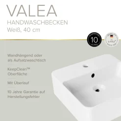 Handwaschbecken 'Valea' weiß 40 x 12,5 x 38,5 cm