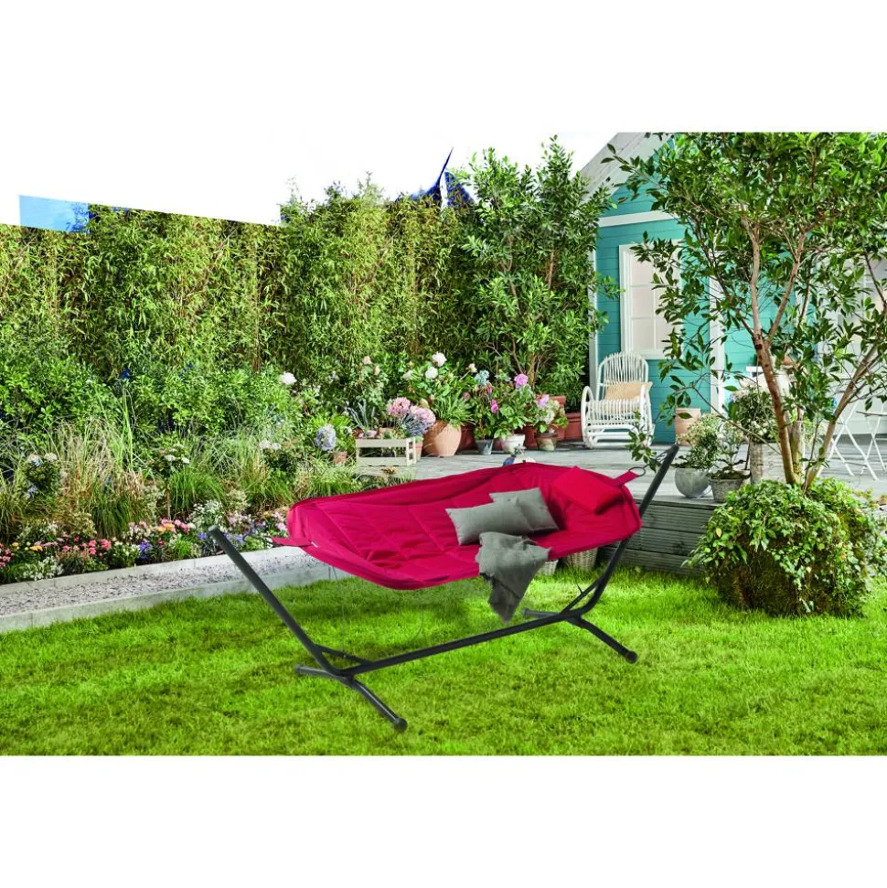 Hängematte 'Belisa' mit Gestell rot/anthrazit 305 x 105 x 104 cm