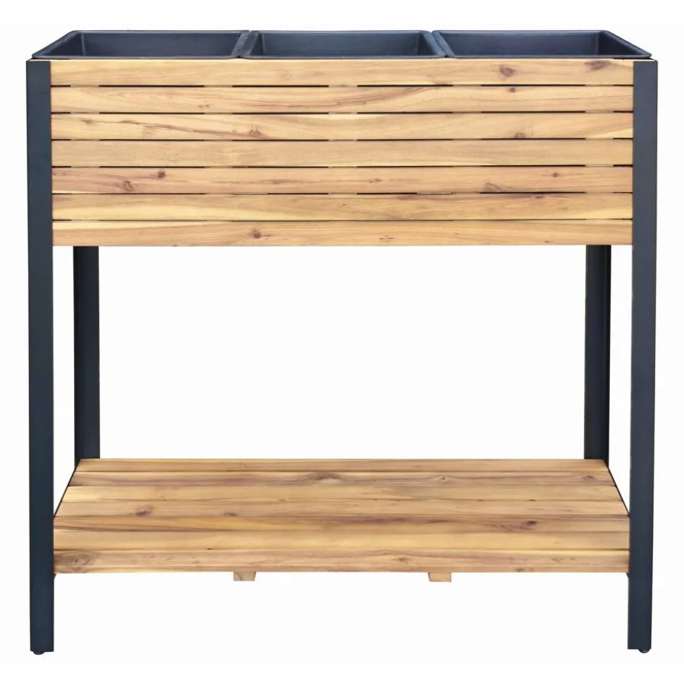 Hochbeet 'Leonie' Akazienholz/Stahlrahmen naturfarben/schwarz 90 x 100 x 31 cm