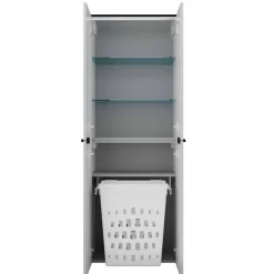 Hochschrank 'Flair' weiß/schwarz inklusive Wäschekorb mit Auszug 62,8 x 163,3 x 32 cm