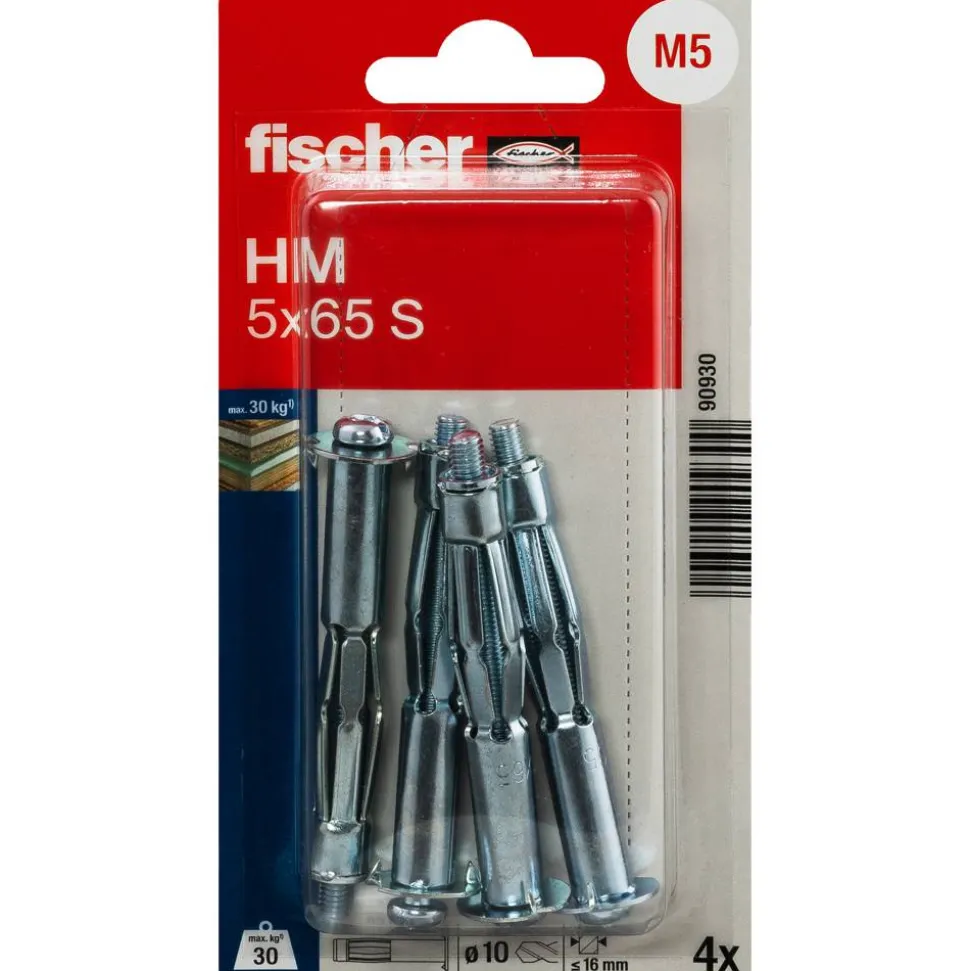 Hohlraum-Metalldübel 'HM S' 6,5 mm 4 Stück