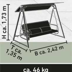 Hollywoodschaukel 'Elena' 3-Sitzer grau 242 x 135 x 173 cm
