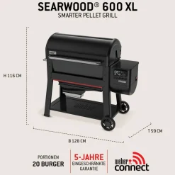 Holzpelletgrill 'Searwood XL' schwarz 57 x 76 x 130 cm