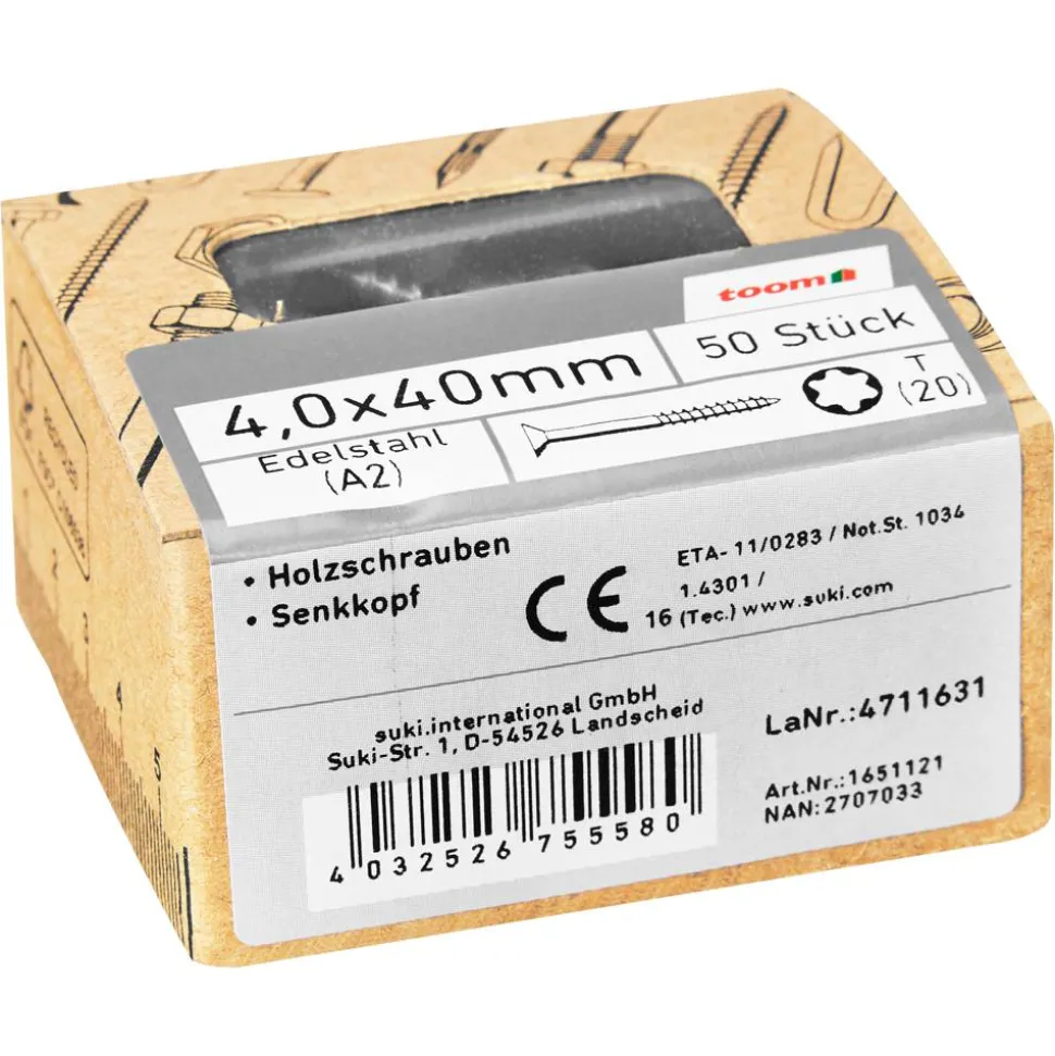 Holzschrauben T20 Torx Edelstahl 4,0 x 40 mm 50 Stück
