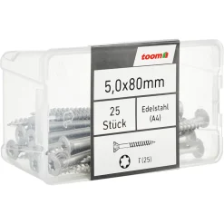 Holzschrauben T25 Torx Edelstahl 5,0 x 80 mm 25 Stück