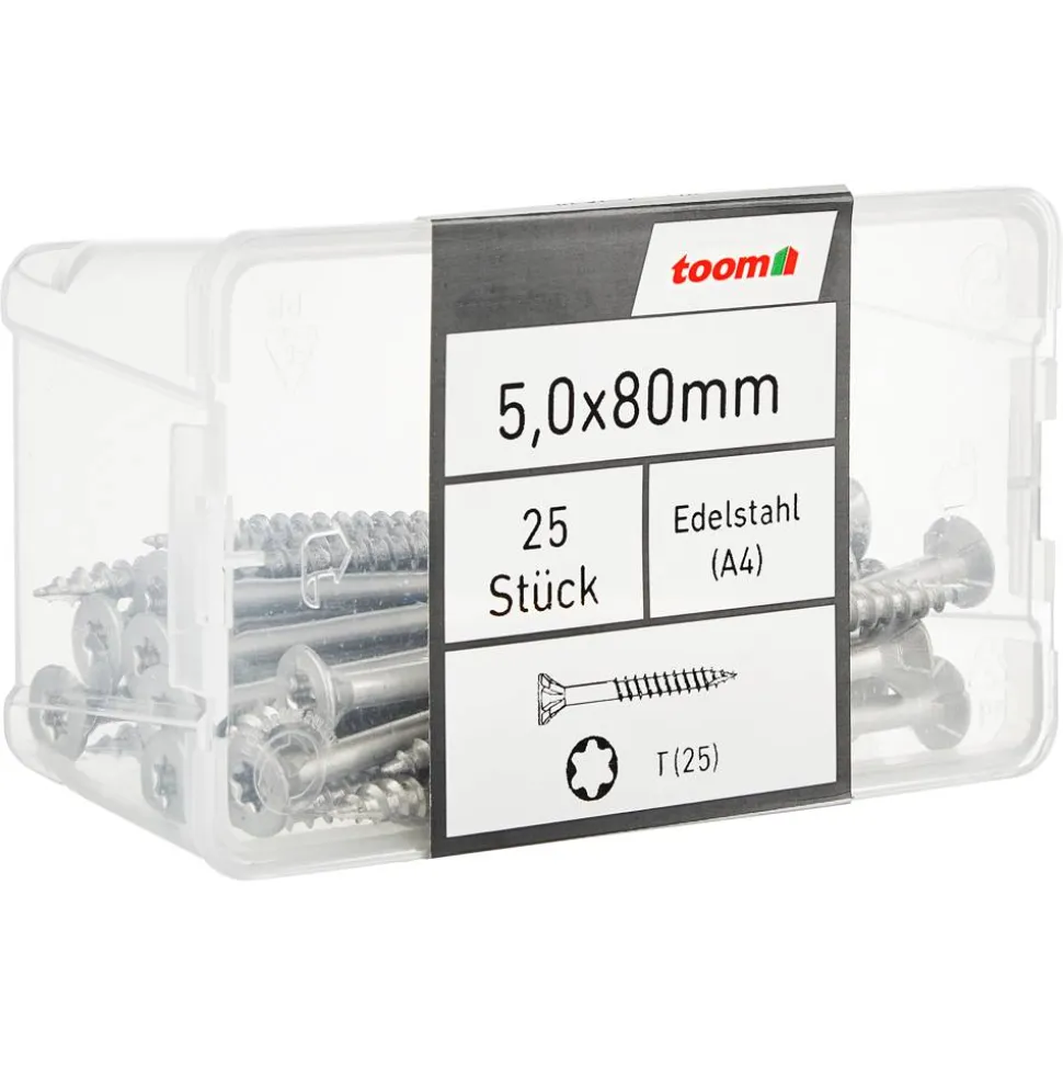 Holzschrauben T25 Torx Edelstahl 5,0 x 80 mm 25 Stück
