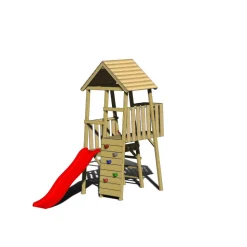Holz-Spielturm 'Hase' natur Rutsche und Kletterwand 260 x 110 x 270 cm