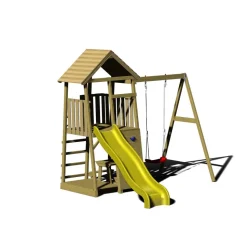 Holz-Spielturm 'Pelikan' natur Rutsche, Kletterwand, Schaukel und Sitzgarnitur 280 x 270 x 270 cm
