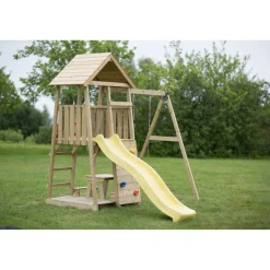 Holz-Spielturm 'Pelikan' natur Rutsche, Kletterwand, Schaukel und Sitzgarnitur 280 x 270 x 270 cm