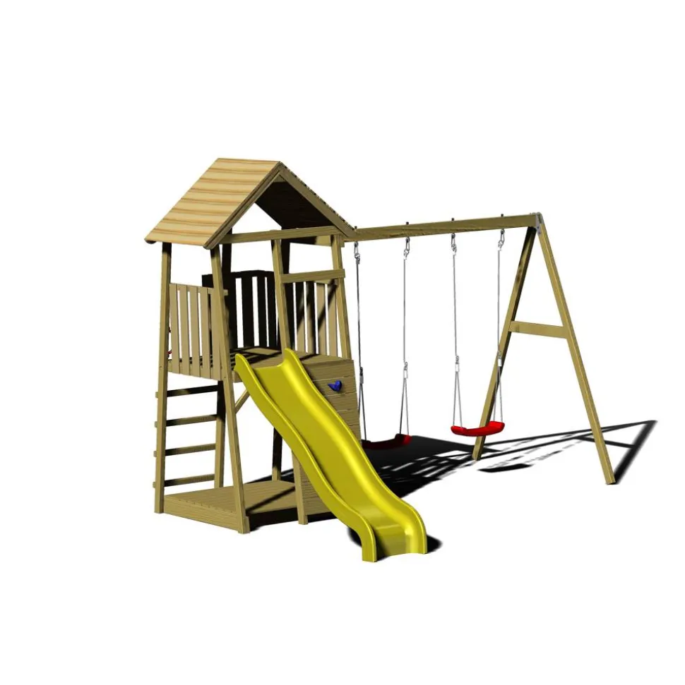 Holz-Spielturm 'Pinguin' natur Rutsche, Kletterwand, 2 Schaukeln und Sandkasten 280 x 340 x 270 cm