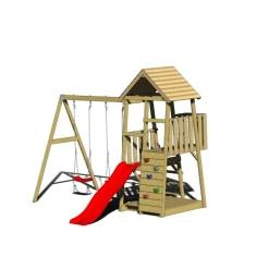 Holz-Spielturm 'Salamander' natur Rutsche, Kletterwand und 2 Schaukeln 290 x 340 x 270 cm