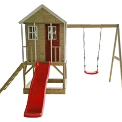 Holz-Stelzenhaus 'Alpaka' natur mit Rutsche, Schaukel und Sandkasten 290 x 350 x 242 cm