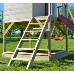 Holz-Stelzenhaus 'Alpaka' natur mit Rutsche, Schaukel und Sandkasten 290 x 350 x 242 cm