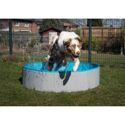 Hundepool grau/petrolblau PVC Ø 160 x 30 cm