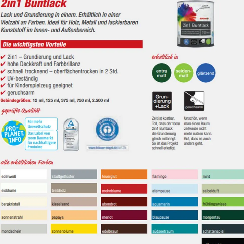 2in1 Buntlack 'Mohnblume' feuerrot seidenmatt 750 ml